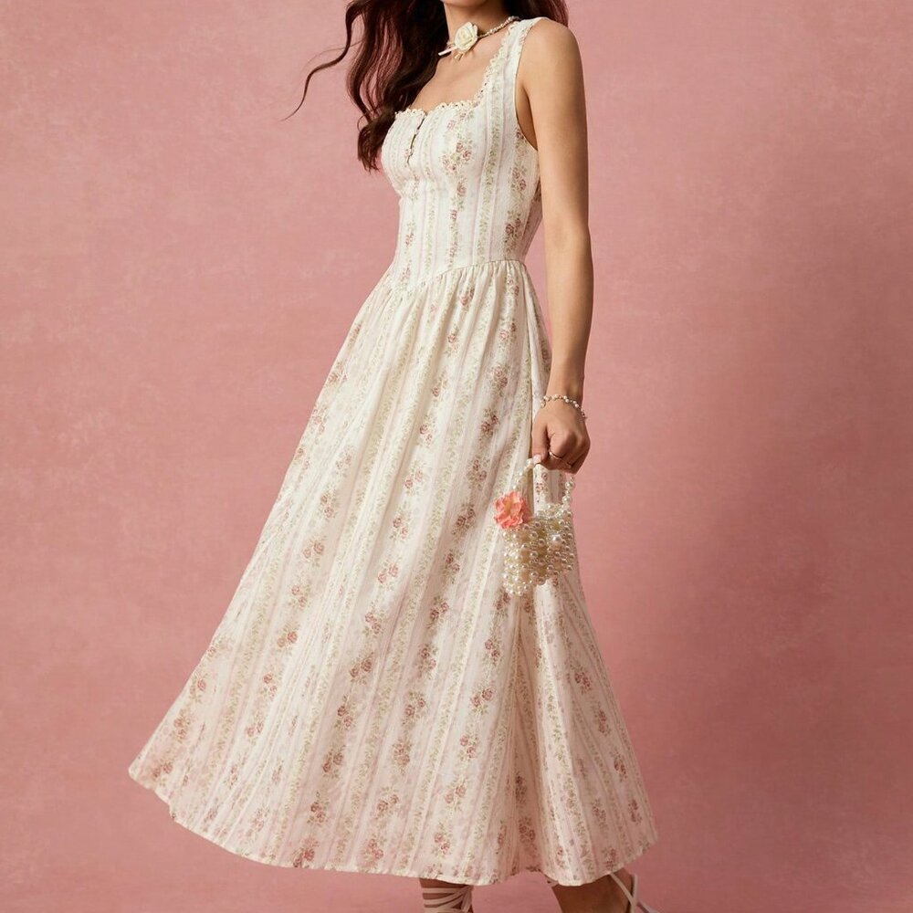Cream Elegant Women's Romantic Maxi Dress